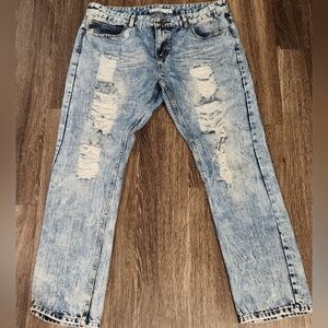 True Rock Men’s Distressed Jeans | Acid Wash Denim | Like New